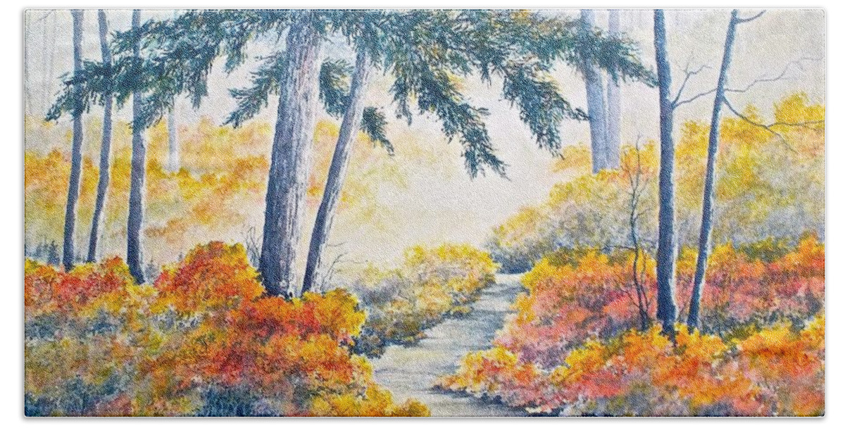 Watercolor Beach Towel featuring the painting Autumn Mist by Carolyn Rosenberger