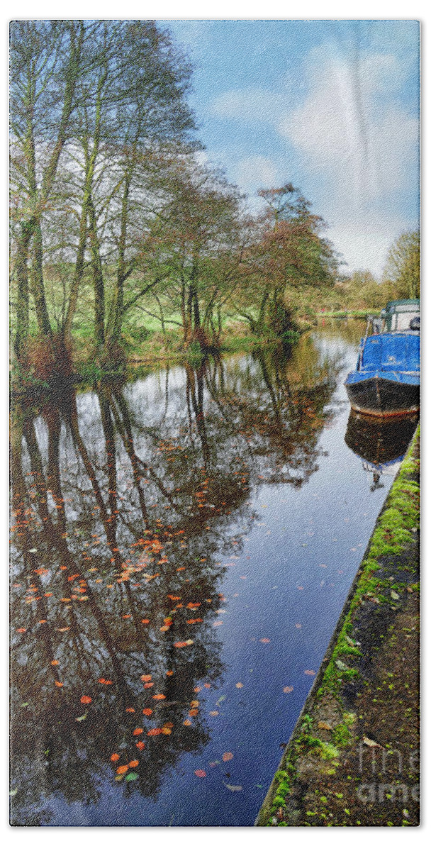 Canal Beach Towel featuring the photograph Autumn Reflections on the Leeds Liverpool Canal by Brenda Kean