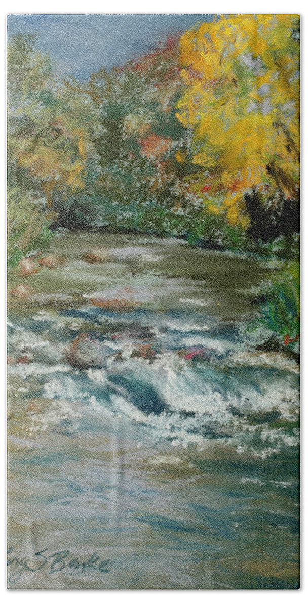 River Beach Towel featuring the painting Autumn Rush by Mary Benke