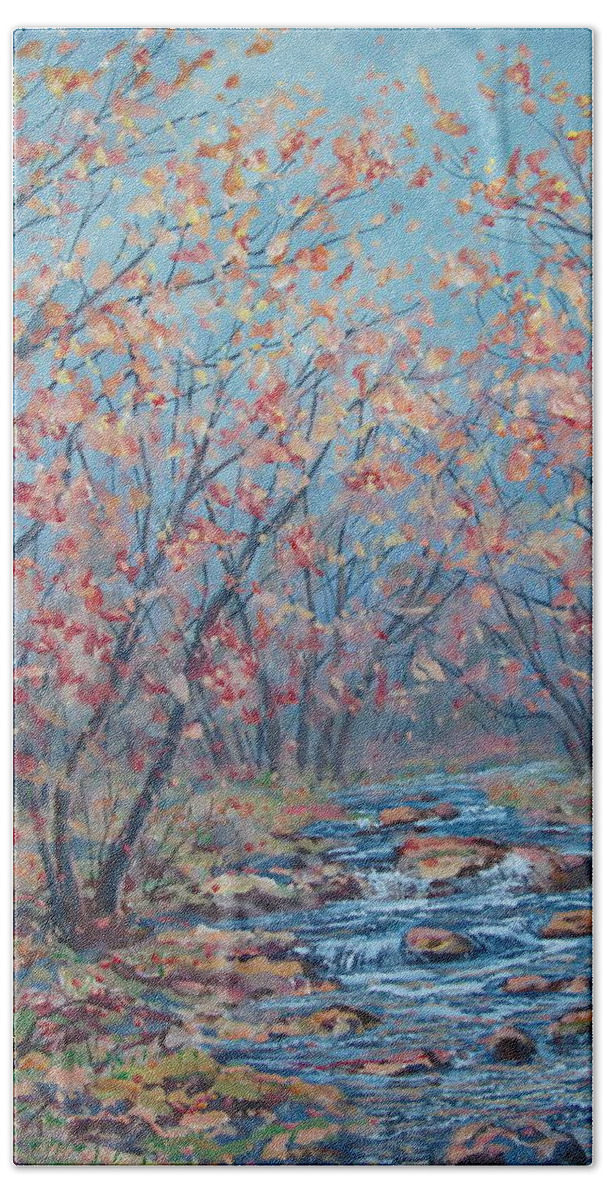 Landscape Beach Sheet featuring the painting Autumn Serenity by Leonard Holland