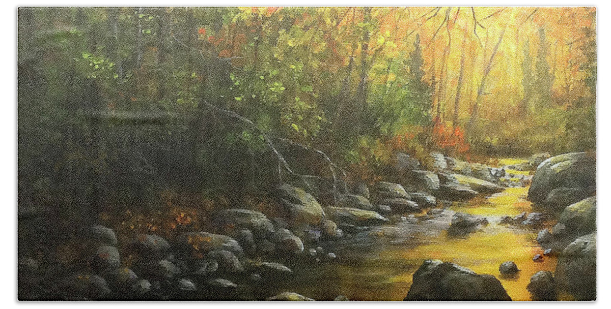 Autumn Beach Sheet featuring the painting Autumn Stream by Kim Lockman