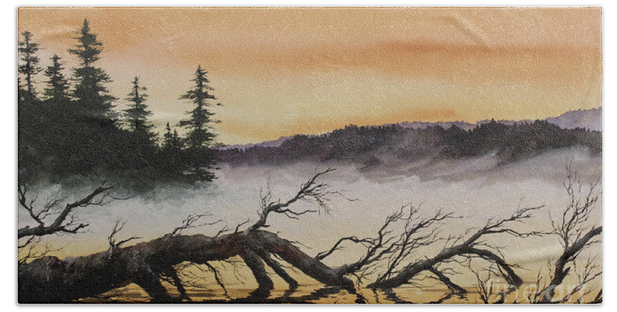 Autumn Beach Towel featuring the painting Autumn Sunset Mist by James Williamson