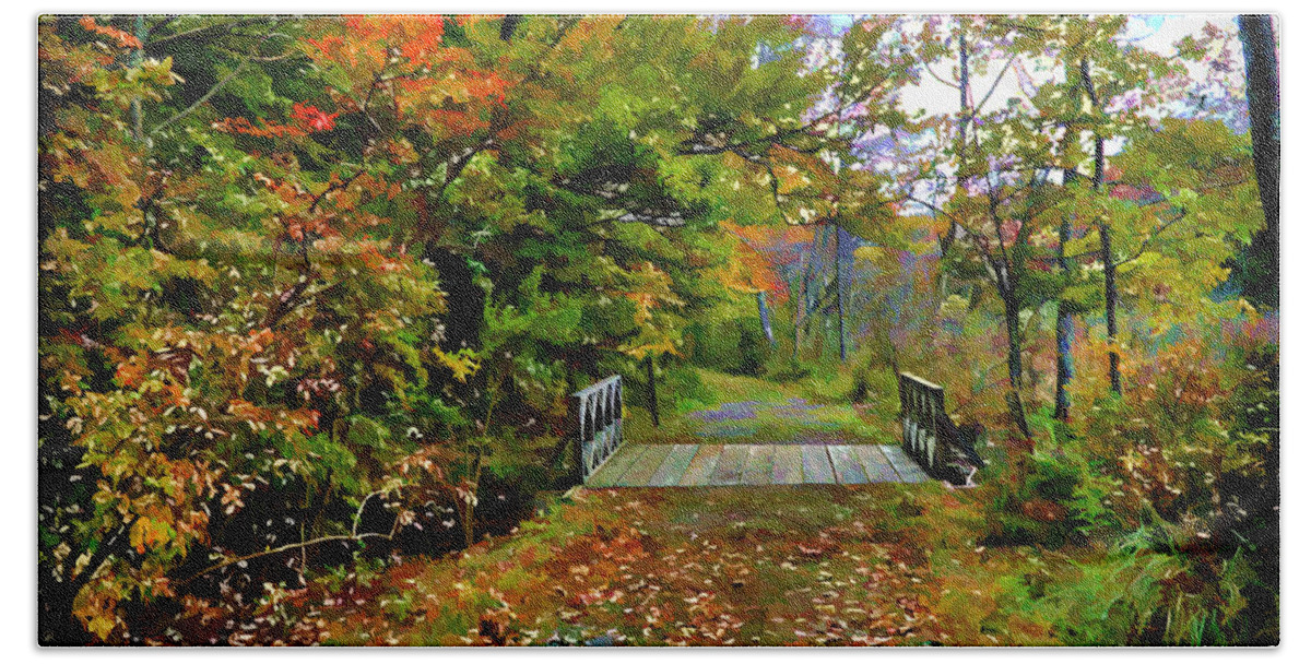 Autumn Beach Towel featuring the painting Autumn walk by Lilia S