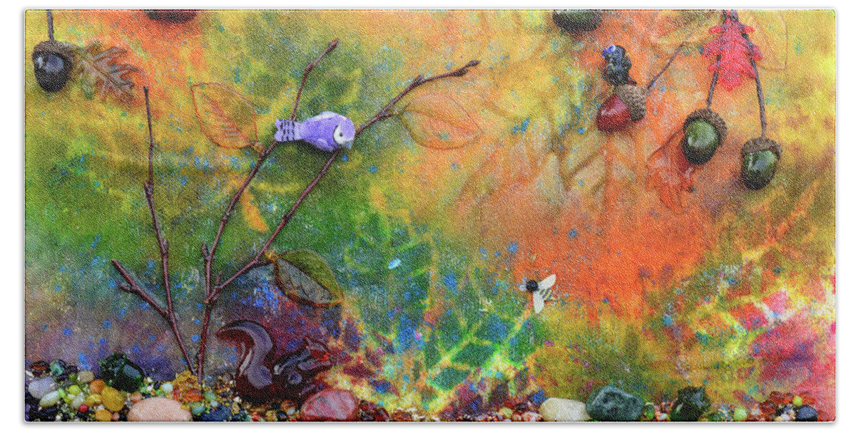 Woodland Beach Sheet featuring the mixed media Autumnal Enchantment by Donna Blackhall