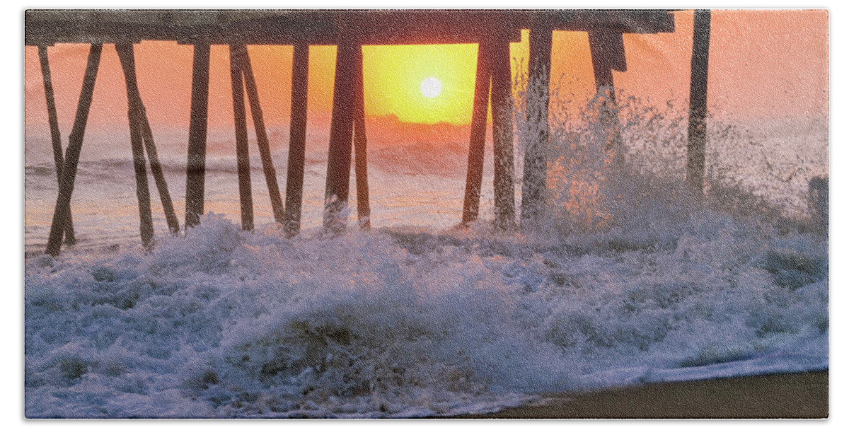 Avalon Beach Towel featuring the photograph Avalon Fishing Pier Sunrise by Joe Ormonde