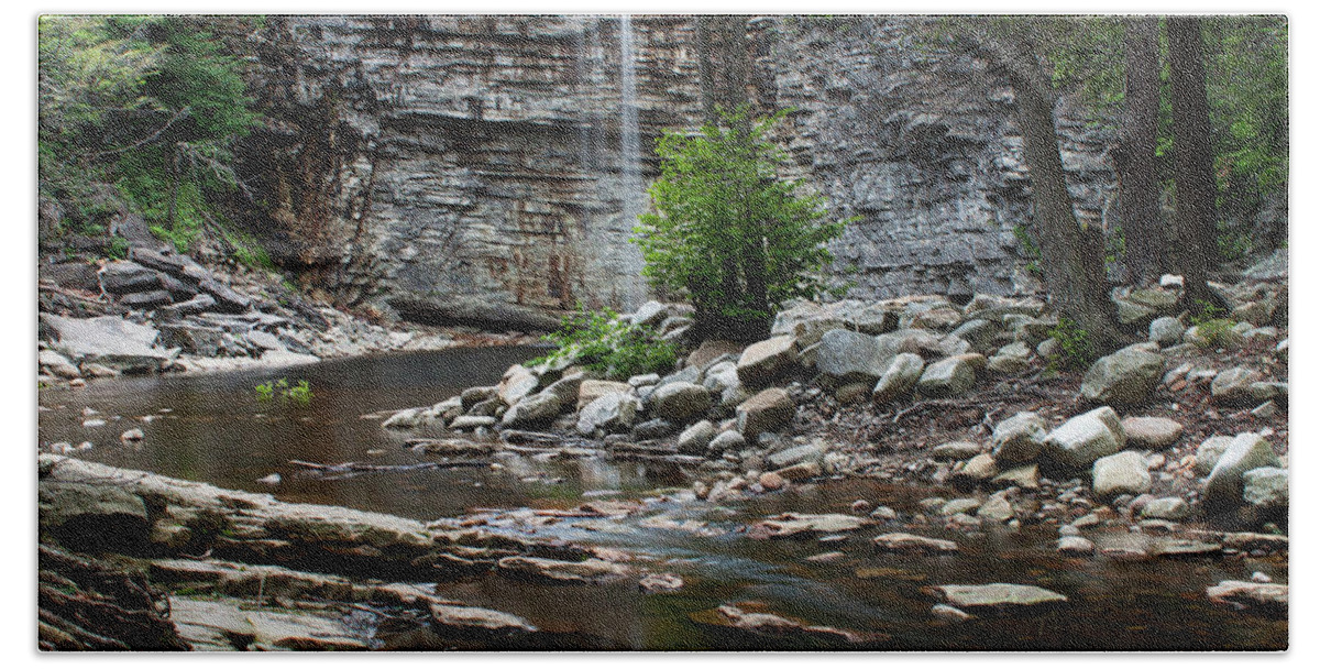 Waterfall Beach Towel featuring the photograph Awosting Falls in Spring #1 by Jeff Severson