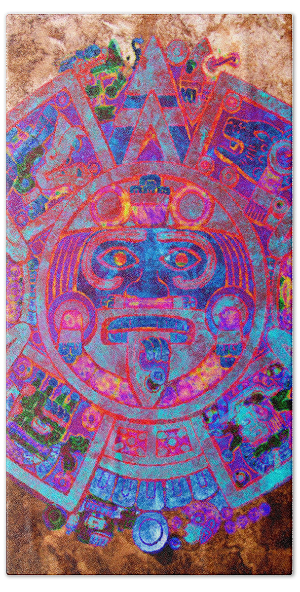 Aztec Beach Towel featuring the digital art A Z T E C . C A L E N D A R by J U A N - O A X A C A