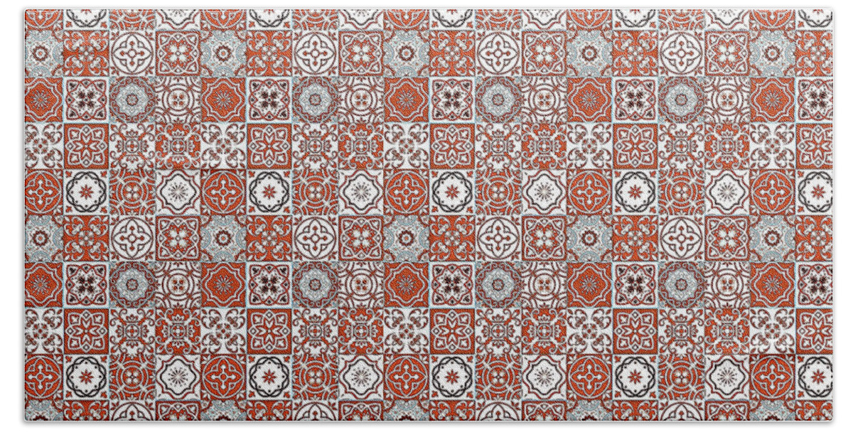 Seville Azulejo Beach Towel featuring the digital art Azulejo, Geometric Pattern - 22 by AM FineArtPrints