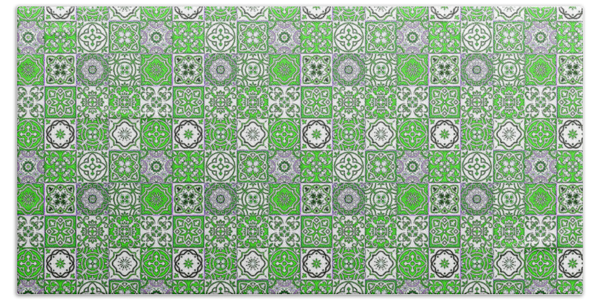 Seville Azulejo Beach Towel featuring the digital art Azulejo, Geometric Pattern - 23 by AM FineArtPrints