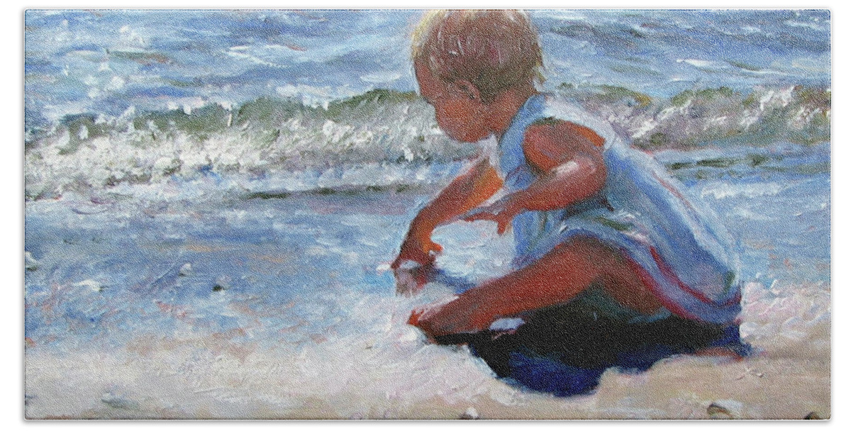 Babies Beach Towel featuring the painting Baby and the Beach by Marie Witte