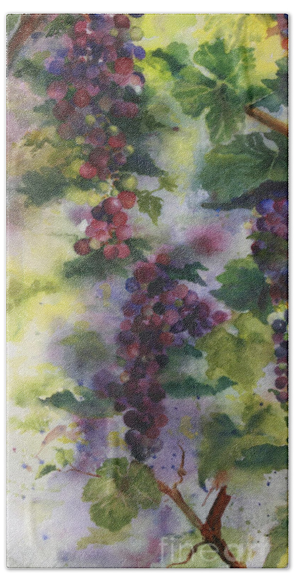 Cabernet Grapes Beach Towel featuring the painting Baby Cabernet I Triptych by Maria Hunt