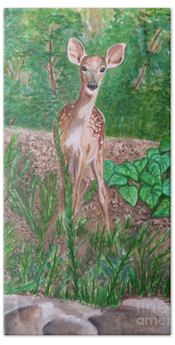 Deer Beach Towel featuring the painting Baby Deer by Patty Vicknair