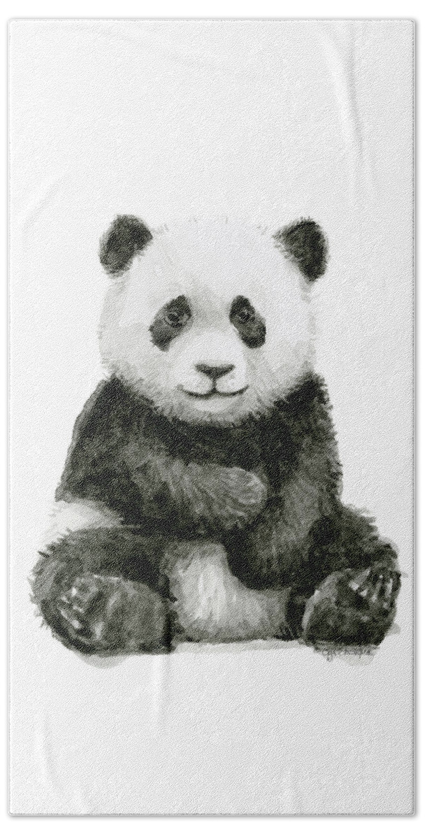 Baby Panda Beach Towel featuring the painting Baby Panda Watercolor by Olga Shvartsur