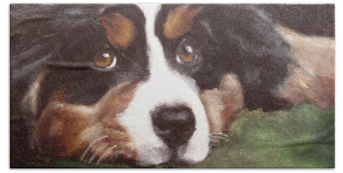 Bernese Mountain Dog Beach Sheet featuring the painting Baby Tess by Carol Russell