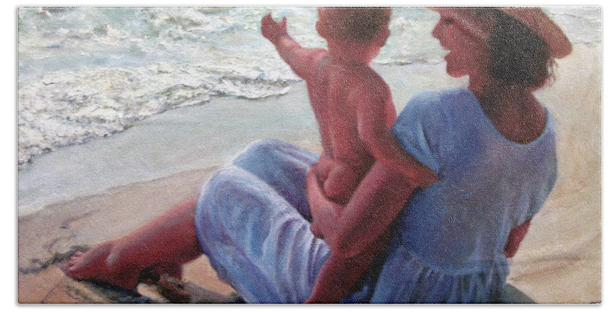Children Beach Towel featuring the painting Baby Waves by Marie Witte