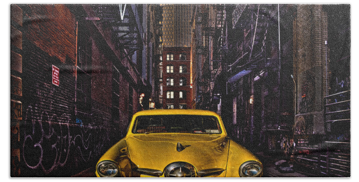 Alley Beach Towel featuring the photograph Back Alley Taxi Cab by Chris Lord