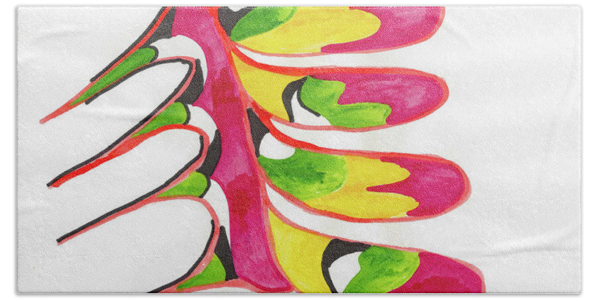 India Ink Drawing. Colourful Beach Towel featuring the mixed media Back Bone by Mary Mikawoz