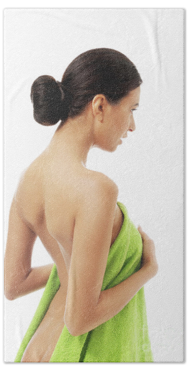 Back view woman wrapped in towel Beach Towel