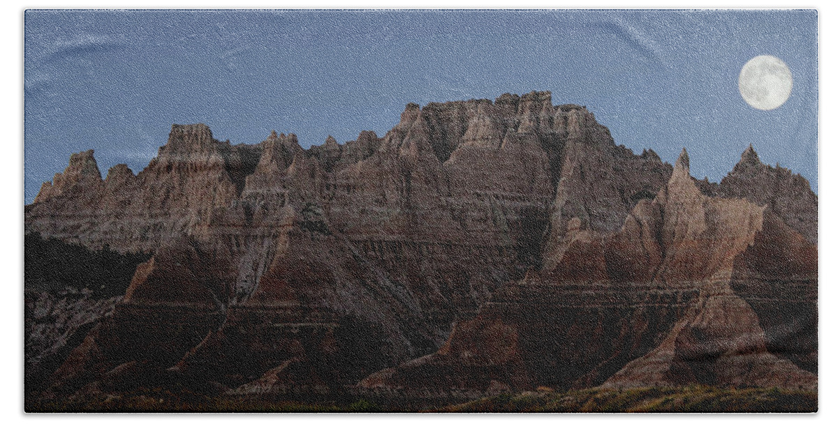 Badlands Moon Rising Beach Towel featuring the photograph Badlands Moon Rising by Jemmy Archer