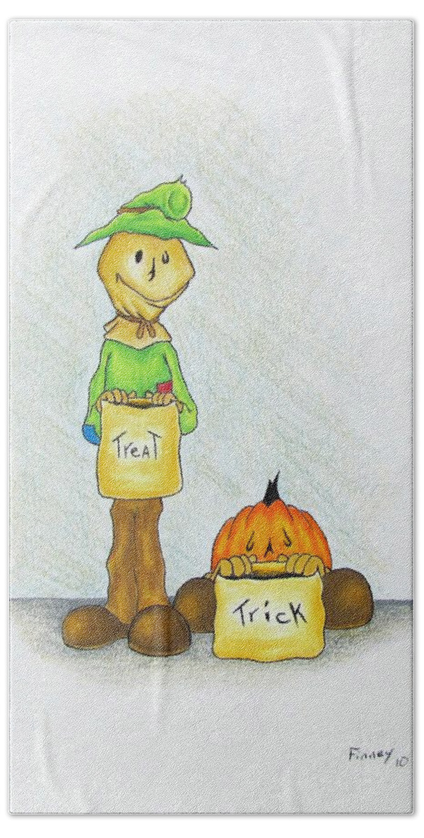 Michael Tmad Finney Beach Towel featuring the drawing Baggs and Boo Treat or Trick by Michael TMAD Finney
