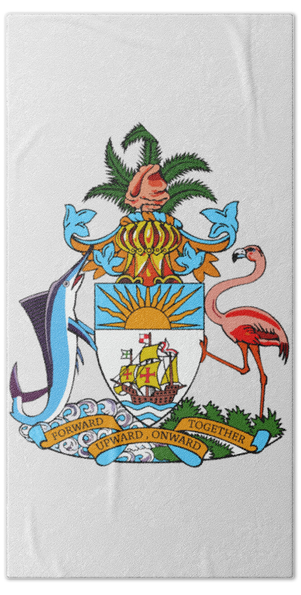 Bahamas Beach Towel featuring the drawing Bahamas Coat of Arms by Movie Poster Prints