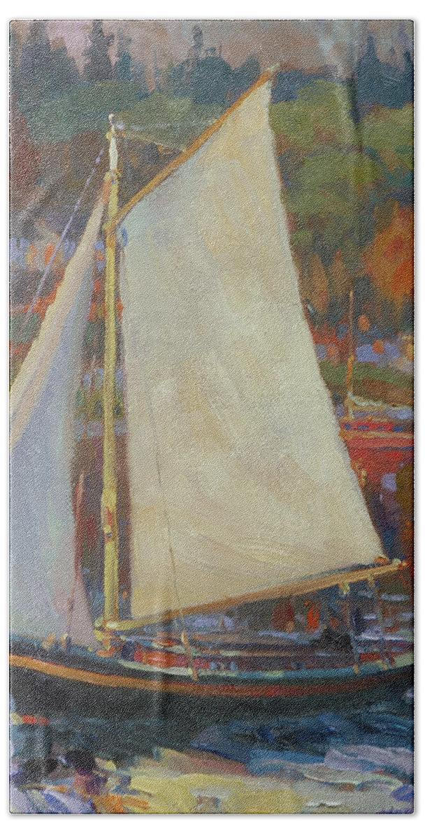 Sailboat Beach Towel featuring the painting Bainbridge Island Sail by Steve Henderson