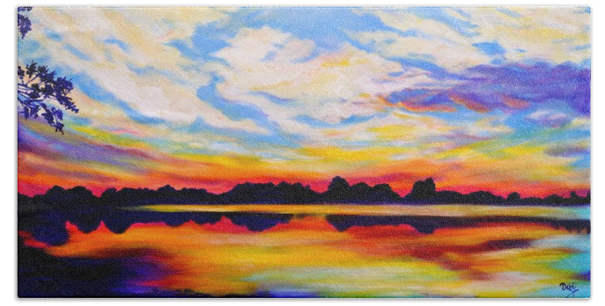 Baker's Sunset Beach Towel featuring the painting Baker's Sunset by Debi Starr