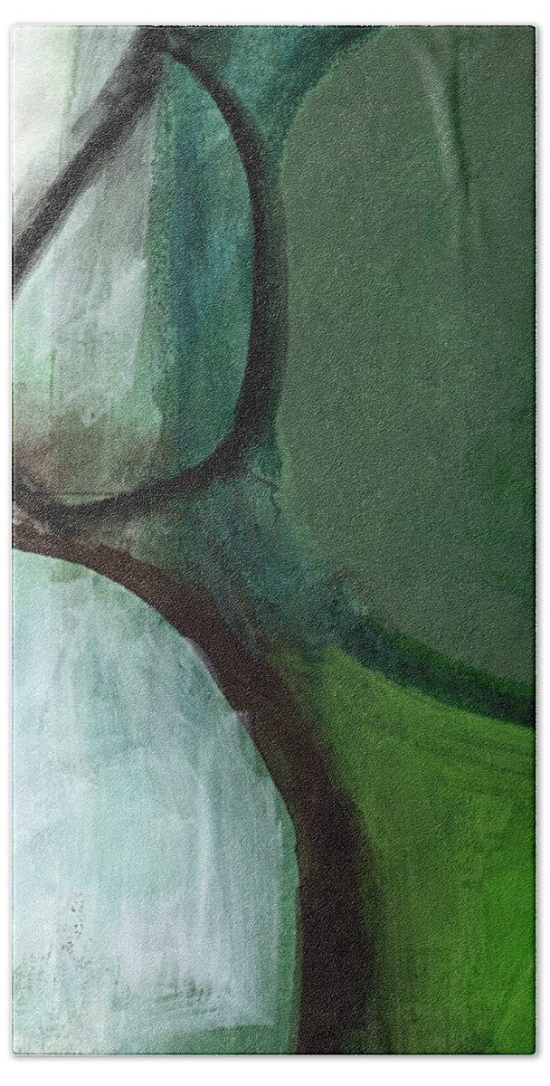 Abstract Beach Towel featuring the painting Balancing Stones by Linda Woods