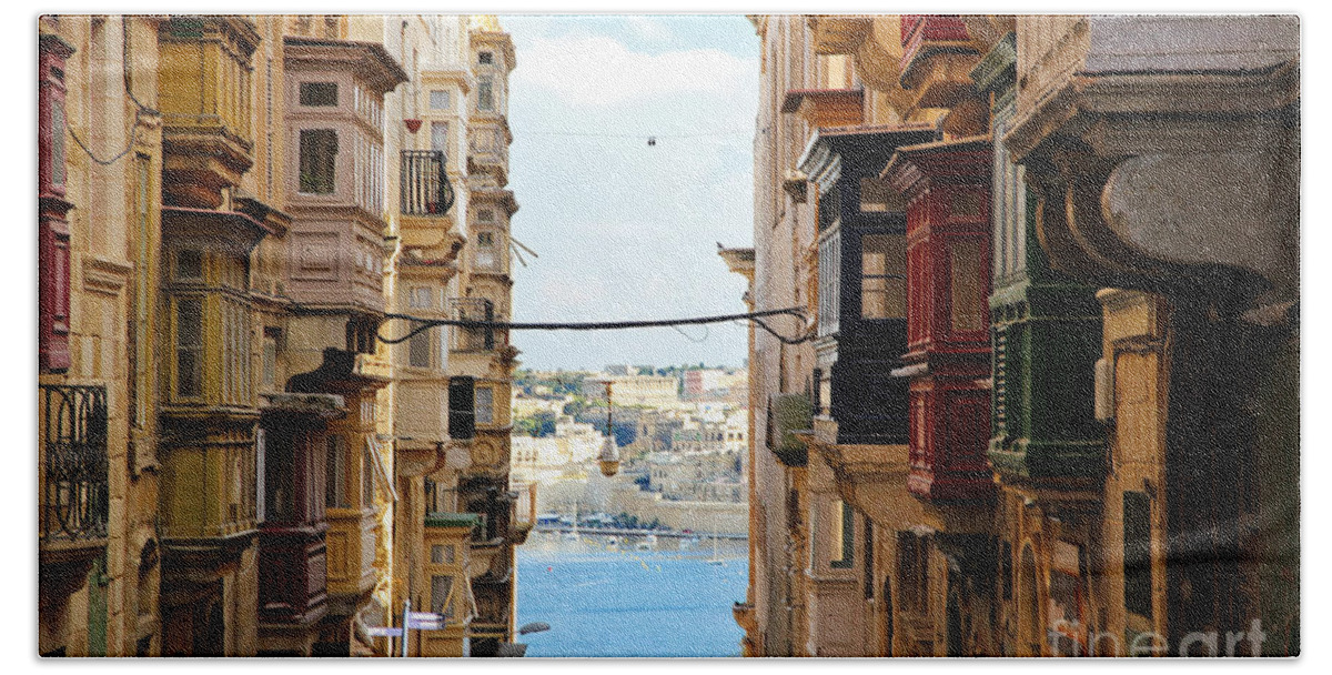 Balconies Beach Towel featuring the photograph Balconies of Valletta 2 by Jasna Buncic
