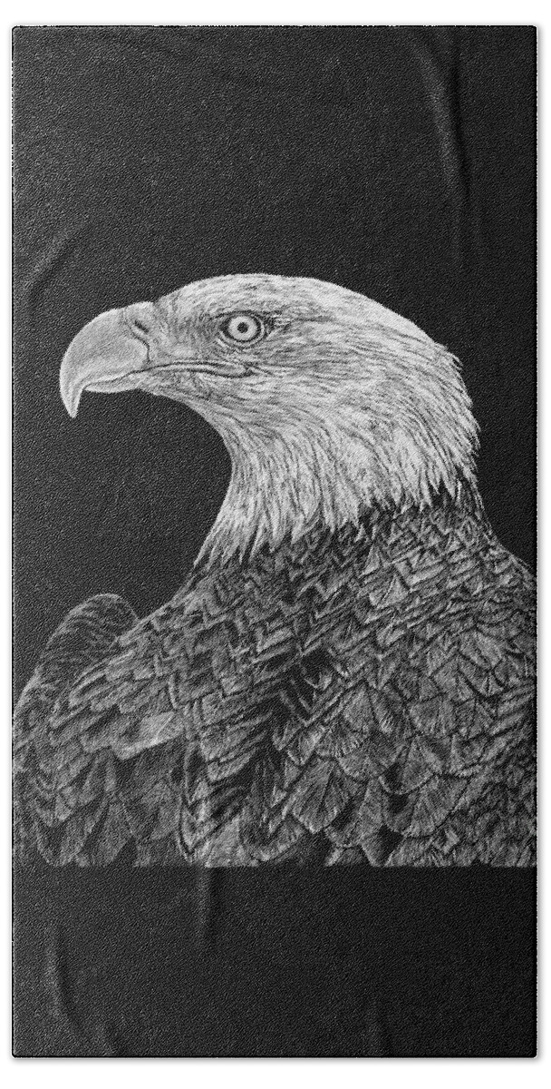 Bald Eagle Beach Towel featuring the drawing Bald Eagle Scratchboard by Shevin Childers