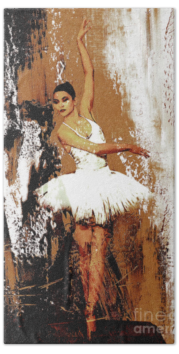 Ballerina Beach Towel featuring the painting Ballerina Dance 093 by Gull G