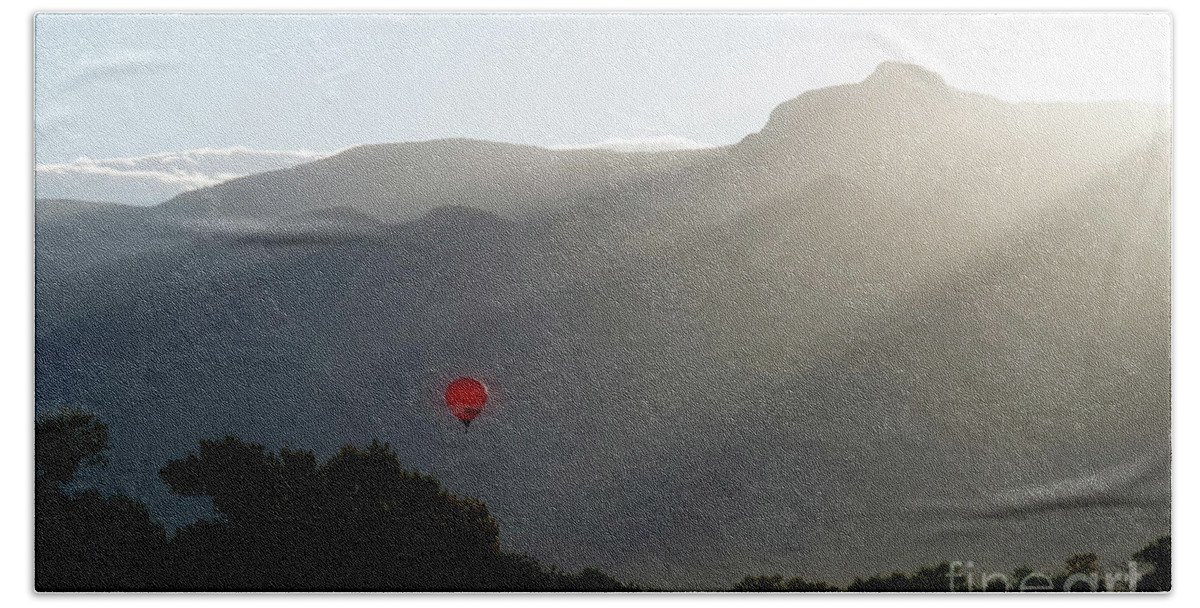 Sandia Mountains Beach Sheet featuring the photograph Balloon at Sunrise by David Arment
