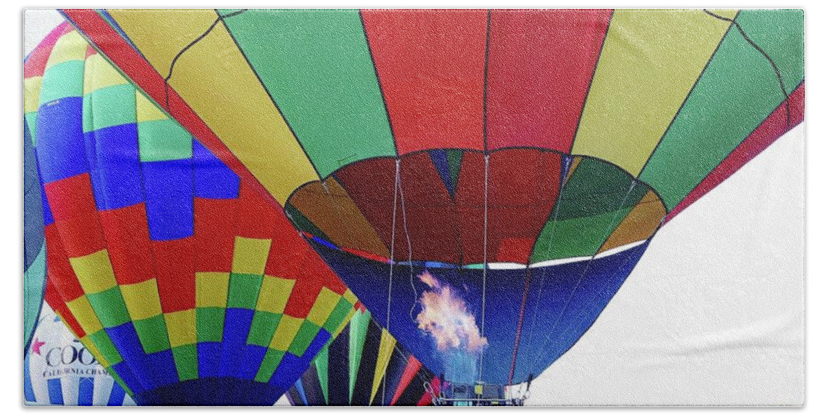 Multi Colored Hot Air Balloons Beach Towel featuring the photograph Balloon Fly In 2 by Karen McKenzie McAdoo