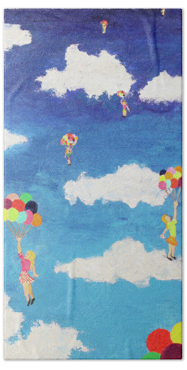 Surrealism Beach Sheet featuring the painting Balloon Girls by Thomas Blood