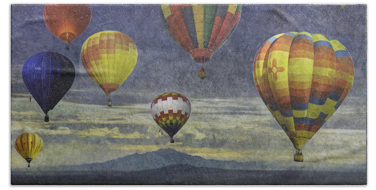 Hot Air Balloon Beach Towel featuring the photograph Balloons Over Sister Mountains by Melinda Ledsome