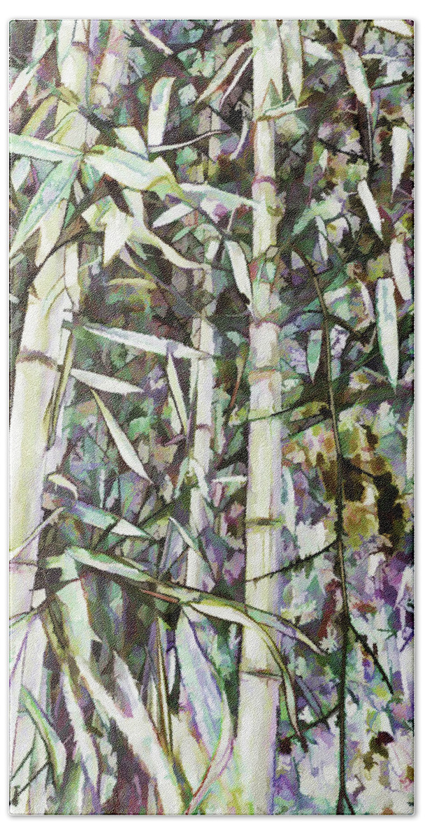 Art Of Bamboo Beach Towel featuring the painting Bamboo sprouts forest by Jeelan Clark