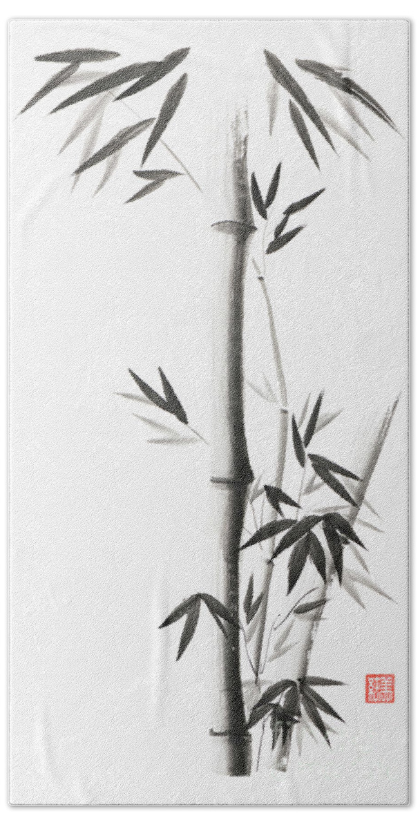 Bamboo stalks with leaves Japanese Zen Sumi ink painting on whit Beach  Towel by Awen Fine Art Prints - Pixels