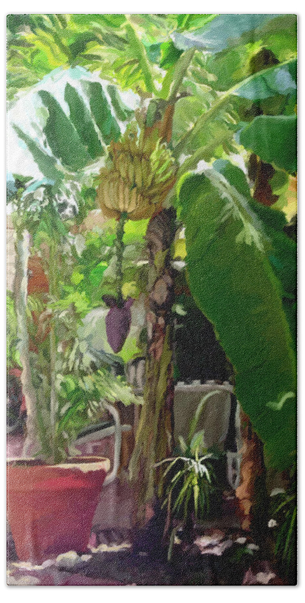 Tropical Beach Sheet featuring the painting Banana Tree by David Van Hulst