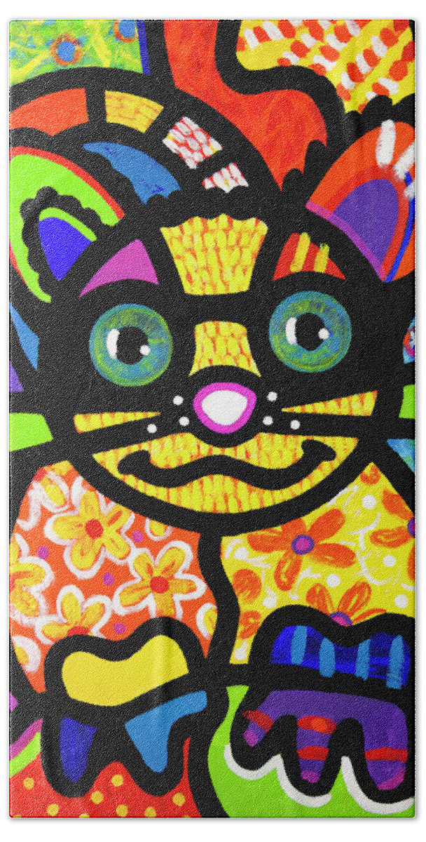 Cat Beach Towel featuring the painting Bandit the Lemur Cat by Steven Scott