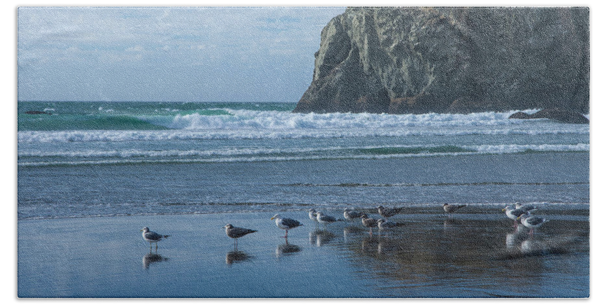 Bandon Beach Beach Towel featuring the photograph Bandon Gulls by Steven Clark