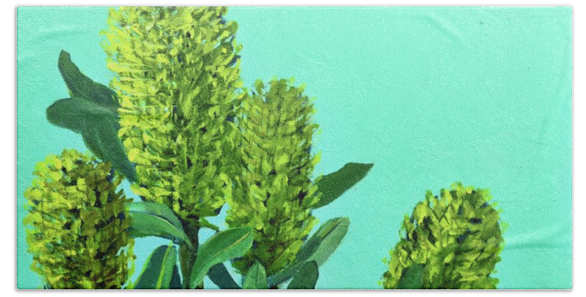 Banksia Flowers Beach Sheet featuring the painting Banksias on Aqua Painting by Chris Hobel