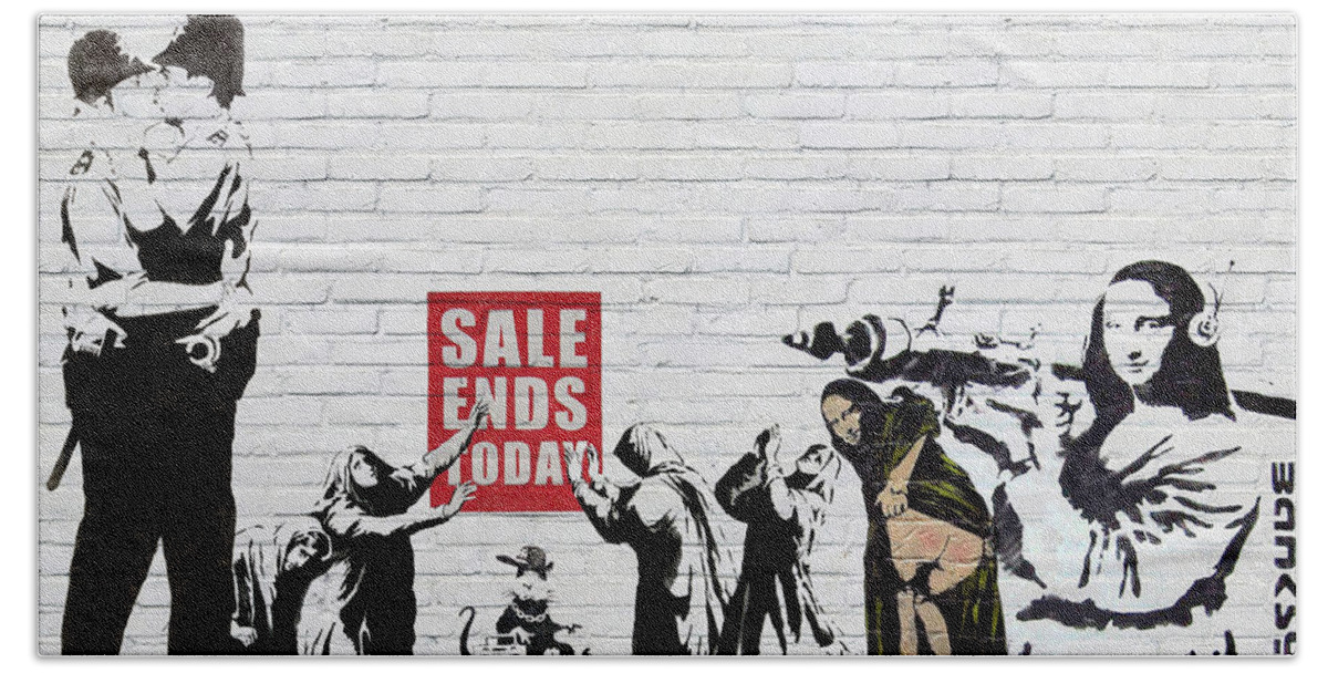 urban Graffiti By Serge Averbukh Beach Towel featuring the photograph Banksy - Saints and Sinners  by Serge Averbukh