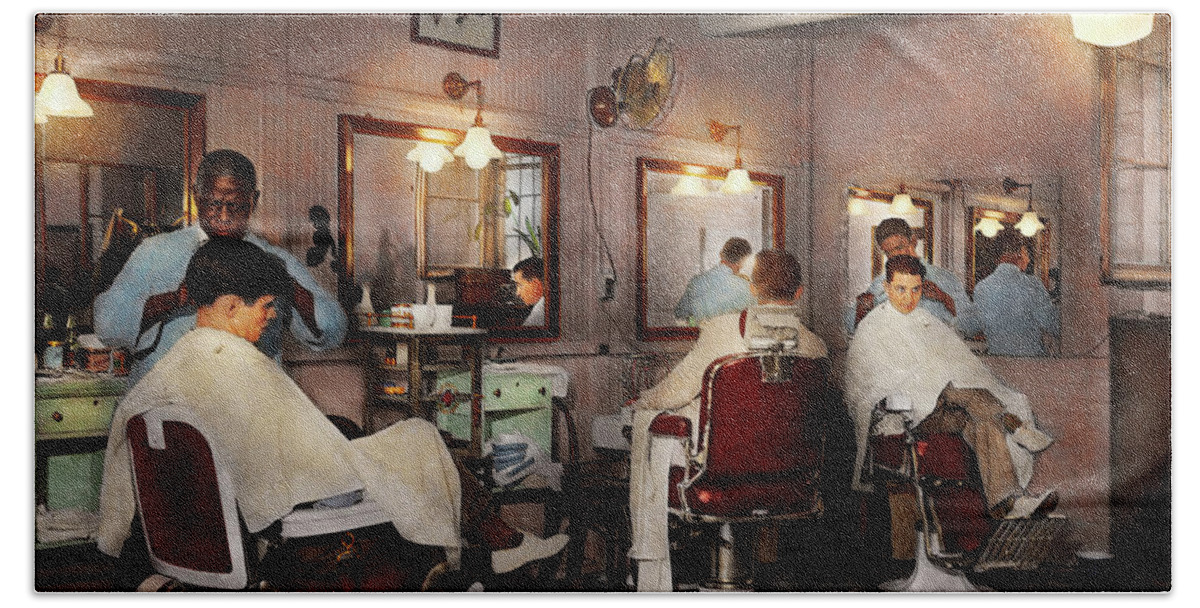 Barber Art Beach Sheet featuring the photograph Barber - Senators-only barbershop 1937 by Mike Savad