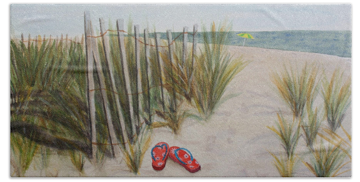 Flip-flops Beach Sheet featuring the painting Barefoot on the Beach by Jill Ciccone Pike
