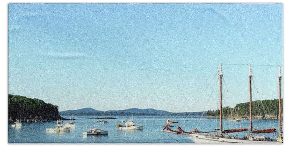 Nps Beach Towel featuring the photograph #barharbor #maine #sailboat #ocean by Patricia And Craig