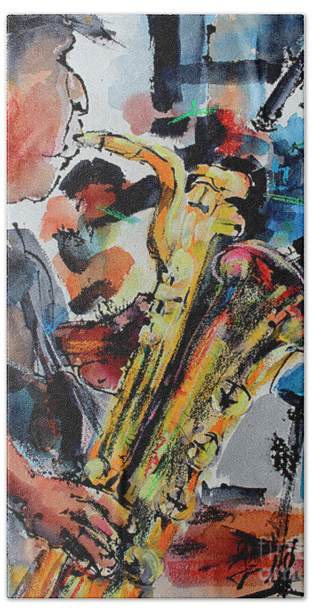 Music Beach Towel featuring the painting Baritone Saxophone Mixed Media Music Art by Ginette Callaway