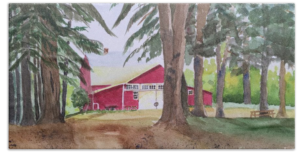 Barn Beach Sheet featuring the painting Barn at Howland Preserve by Christine Lathrop