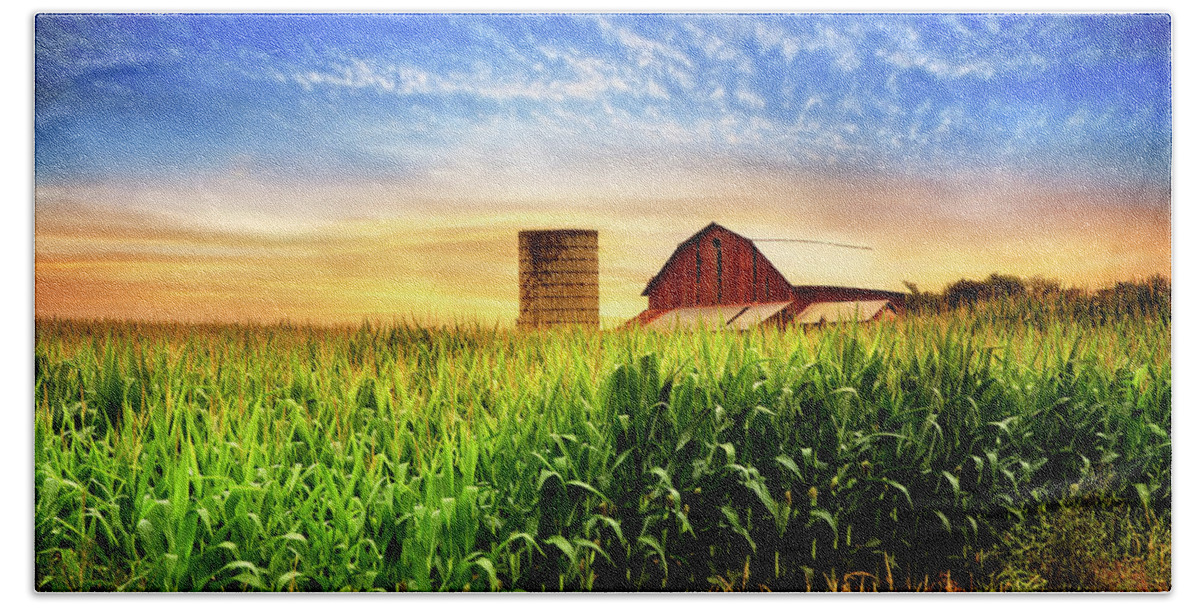 Appalachia Beach Towel featuring the photograph Barn at the Farm at Sunset by Debra and Dave Vanderlaan