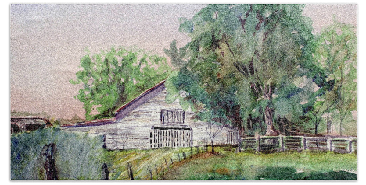Barn Beach Towel featuring the painting Barn on Highway 4 by Barry Jones