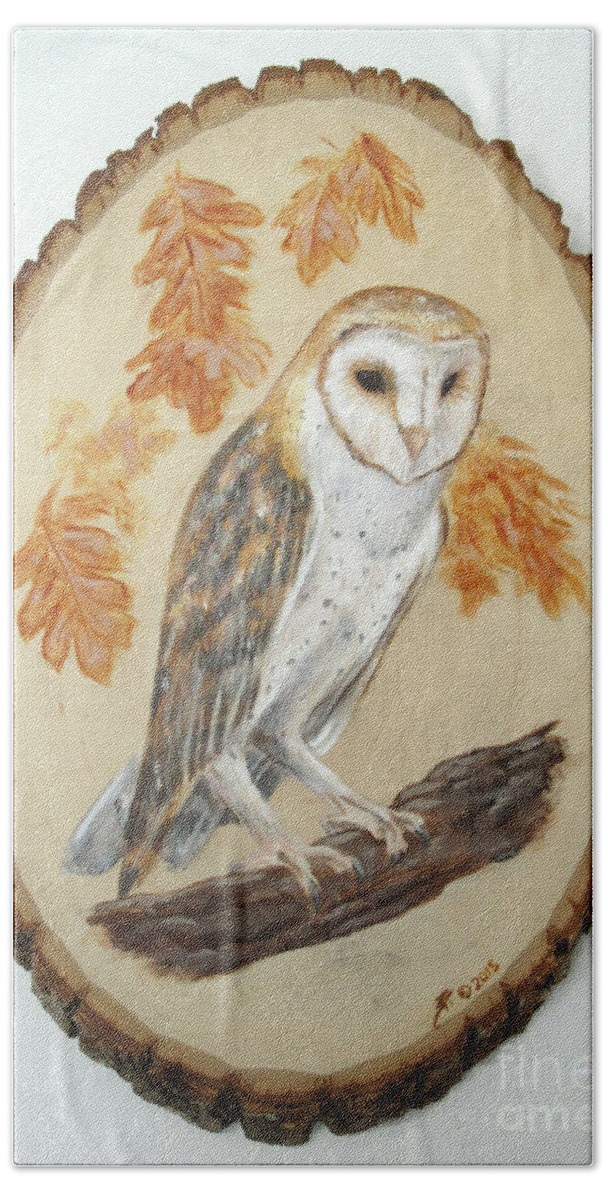 Owl Beach Towel featuring the painting Barn Owl - Enduring Insight by Brandy Woods